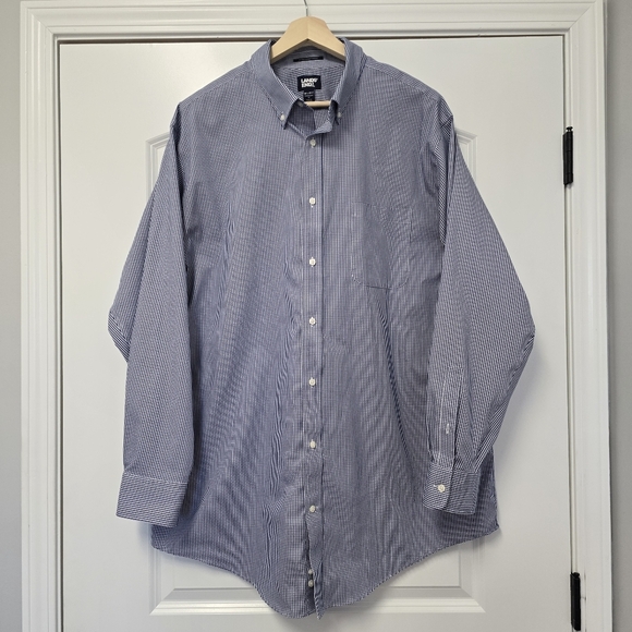 Lands End Dress Shirt Mens Button Up XXL 18.5 Blue Gingham Check 37/T Oeko-Tex - Picture 9 of 9